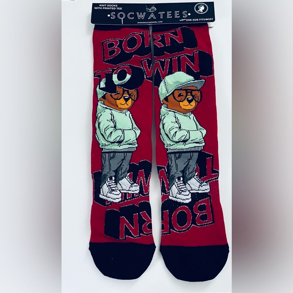 Red 'Born to Win' Graphic Crew Socks